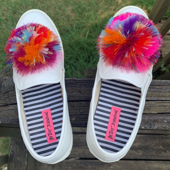 Betsey Johnson Feather Pom-Pom Leather Sneakers - Picture 6 of 16